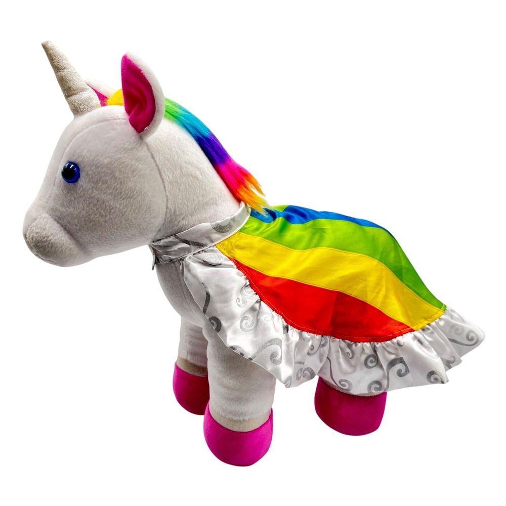 Build A Bear Rainbow Unicorn Plush White Pink Hooves Silver Horn with Cape
